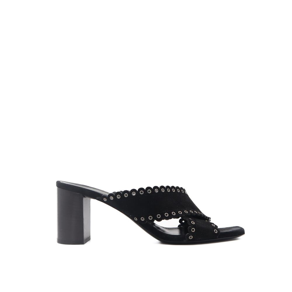 Saint Laurent LouLou Suede Eyelet Trim Heeled Slide Sandals 39.5